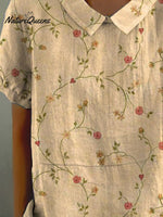 Women’s Retro Floral Art Print Casual Cotton And Linen Shirt