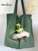 Frog Print Pattern Linen Tote Bag