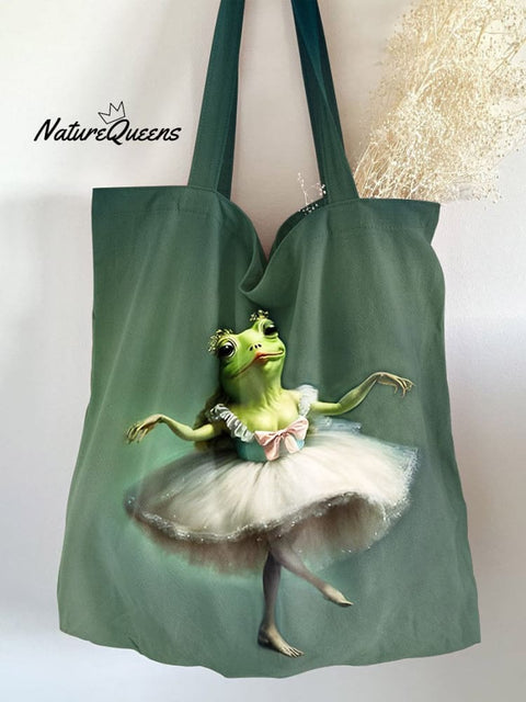 Frog Print Pattern Linen Tote Bag