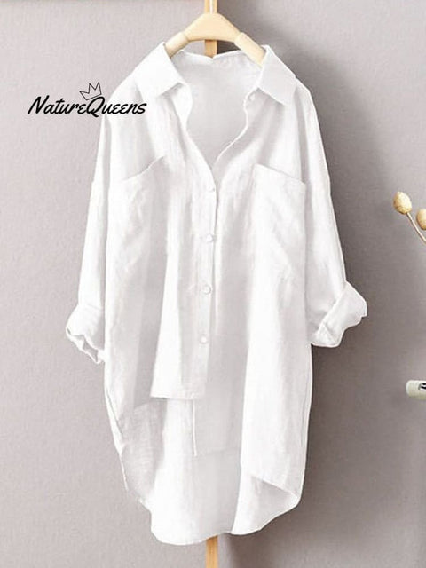 Women's Solid Color Loose Elegant Casual Cotton And Linen Shirt