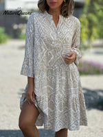 V-Neck Flare Sleeve Pattern Print Summer Dress