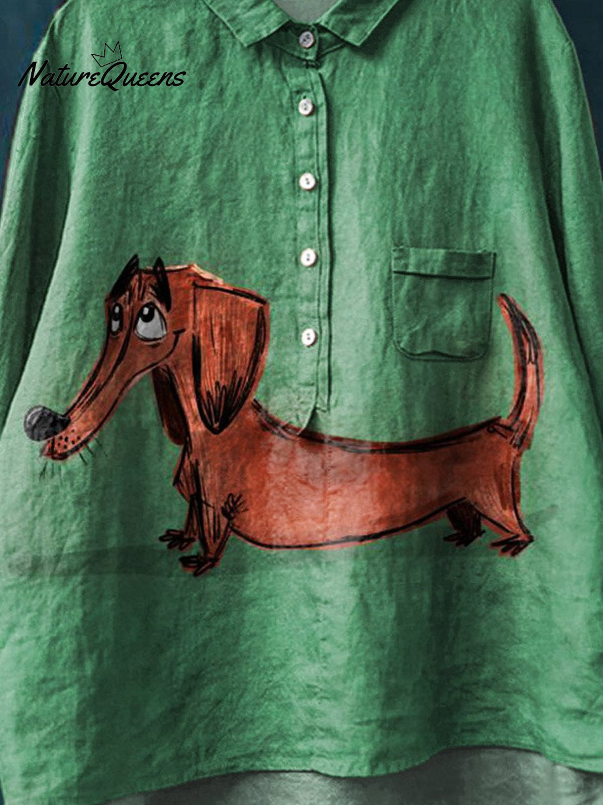 Vintage Lovely Dachshund Art Print Casual Cotton And Linen Shirt