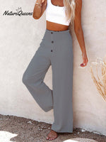 Hemp Elasticated Loose Casual Wide - Leg Women’s Trousers Gray / S
