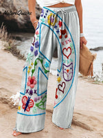 Women's Vintage Peace Art Print Cotton And Linen Casual Pants