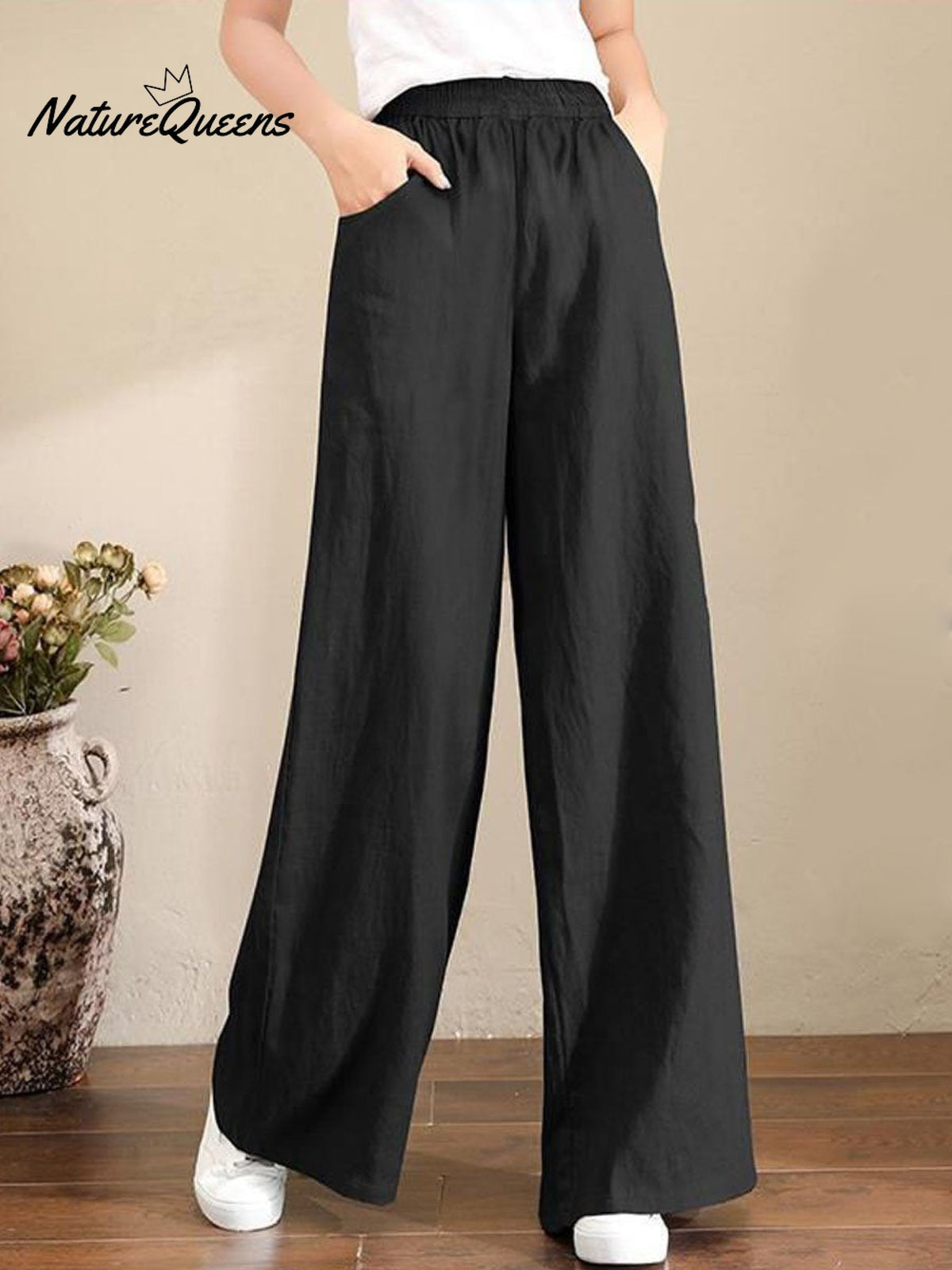 Women's Solid Color Loose Elegant Casual Simple Cotton And Linen Pants