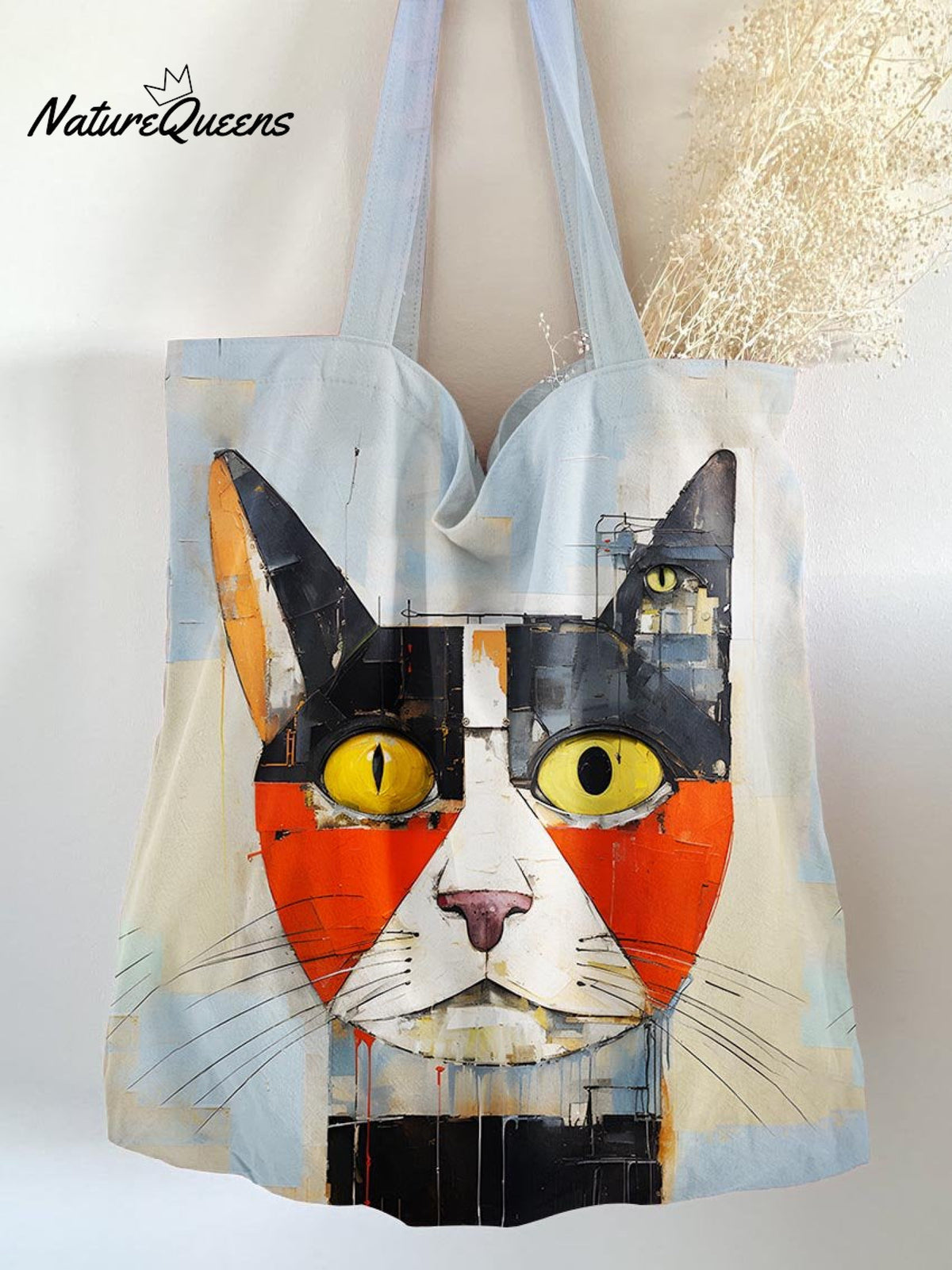 Cat Print Pattern Linen Tote Bag