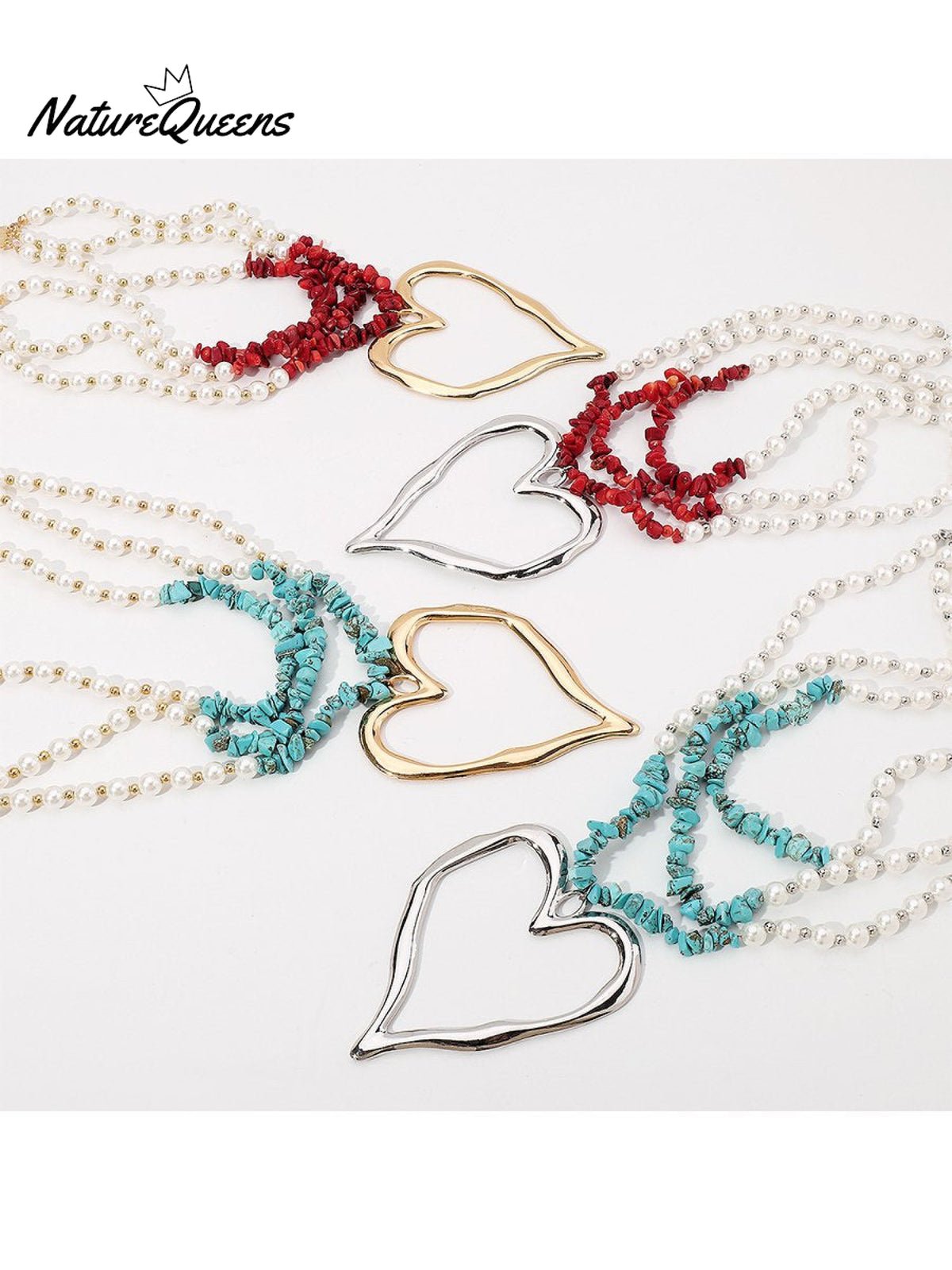 Bohemian Multi - Layered Large Heart Beaded Necklace