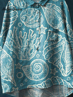 Vintage Lovely Ocean Life Art Print Casual Cotton And Linen Shirt