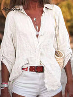 Women’s Solid Color Cotton And Linen Loose Fit Shirt White / S