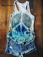 Women's Water Blue Peace Print Tank Top