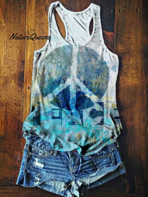 Women's Water Blue Peace Print Tank Top