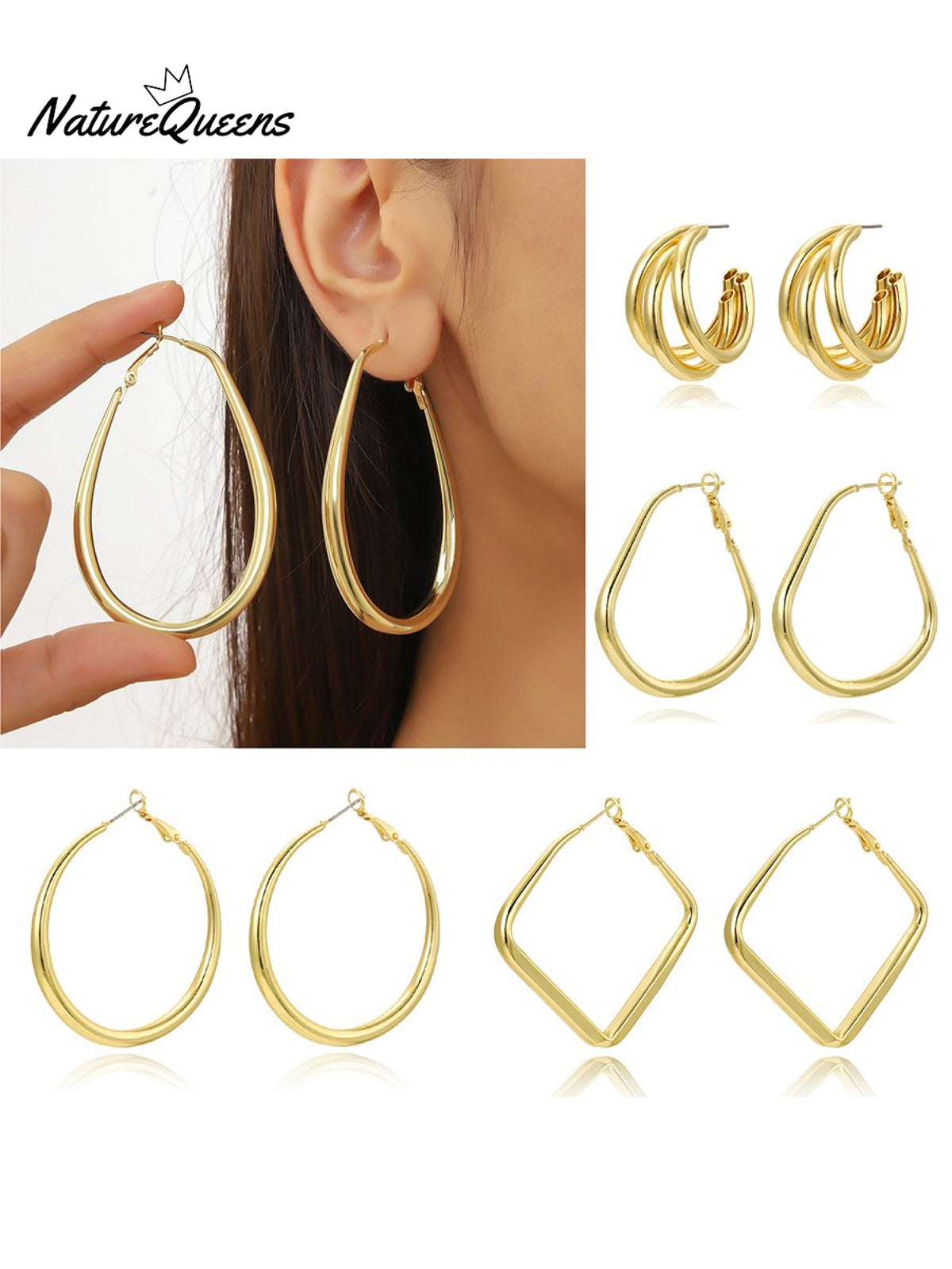 Geometric Metal Shape Plain Hoop Earrings