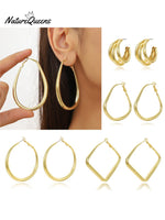 Geometric Metal Shape Plain Hoop Earrings