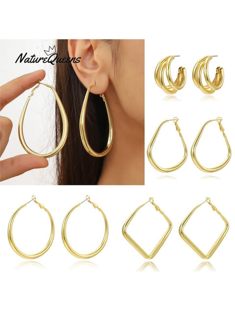 Geometric Metal Shape Plain Hoop Earrings