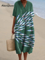 Women's Vintage Lovely Sardines Art Print Flowy Dress