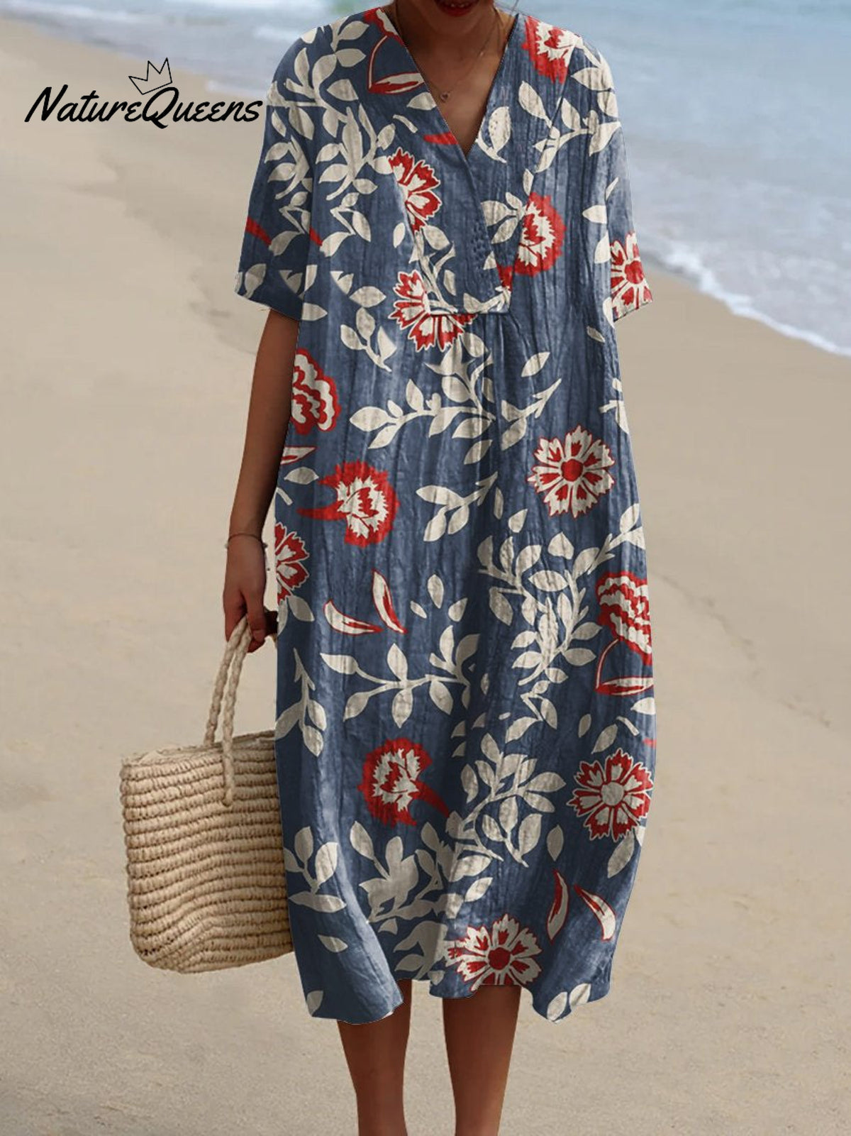 Women's Retro Flower Art PrintCasual Dress