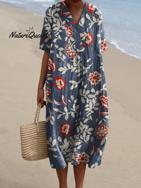 Women's Retro Flower Art Print  Casual Dress