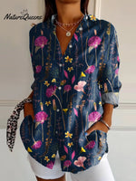 Women'sFlower Art Print Casual Cotton Shirt