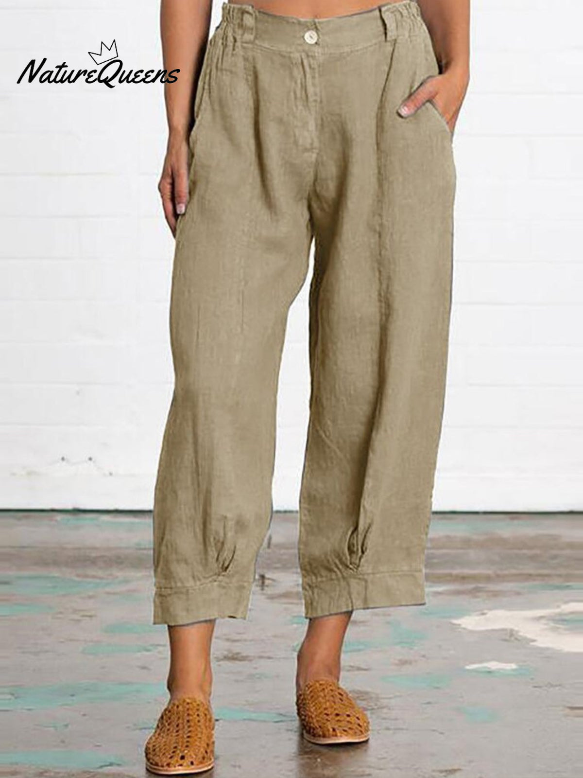 Fashionable Loose Women’s Trousers Khaki / M