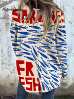 Women's Vintage Fish Sardines Art Print Button Back Casual Knitted Shirt