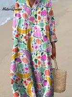 Summer Fruit Repeat Pattern Printed Women's Flowy Dress