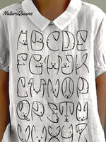 Lovely Dog Alphabet Pattern Printed Women's Casual Cotton And Linen Shirt