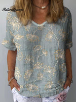 Women’s Dandelion Art Print Casual Cotton And Linen Shirt Multicolor / S