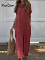 Women’s Turndown Collar Linen Pocket Dress