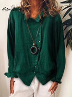 Women’s Cotton & Linen Casual Long Shirt Green / S