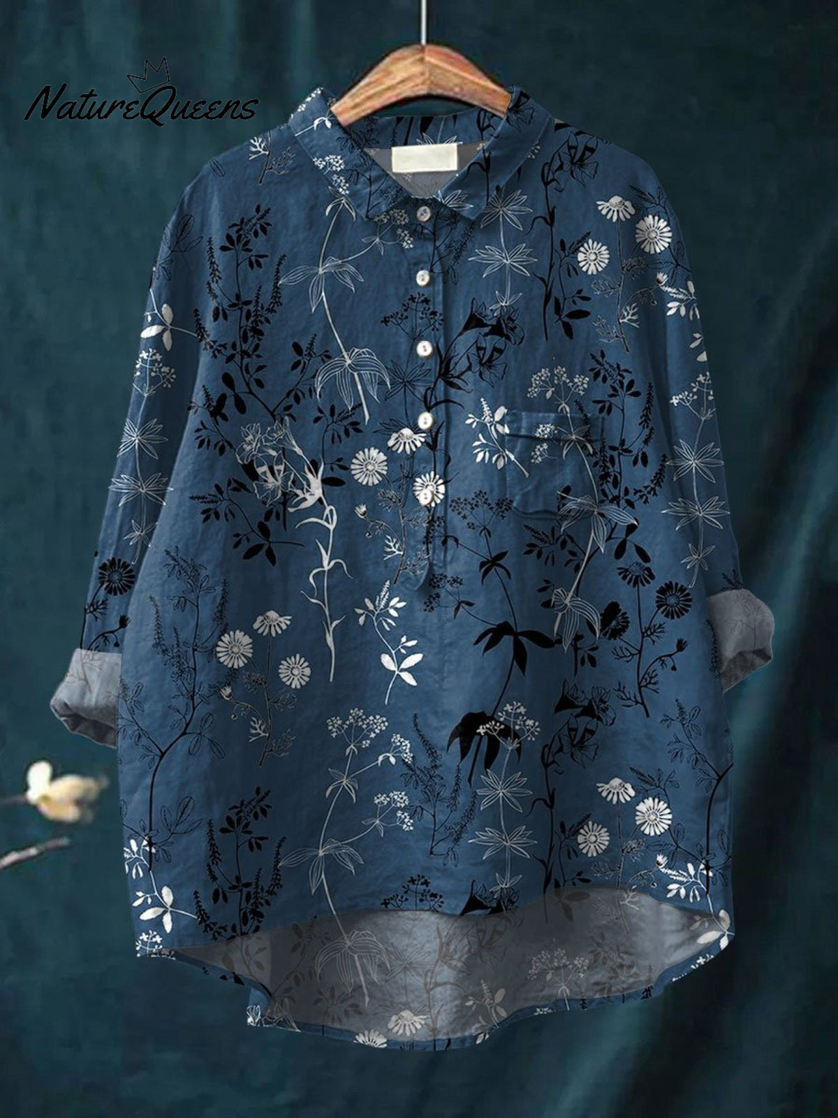 Women's Vintage Flower Print Casual Cotton And Linen Shirt
