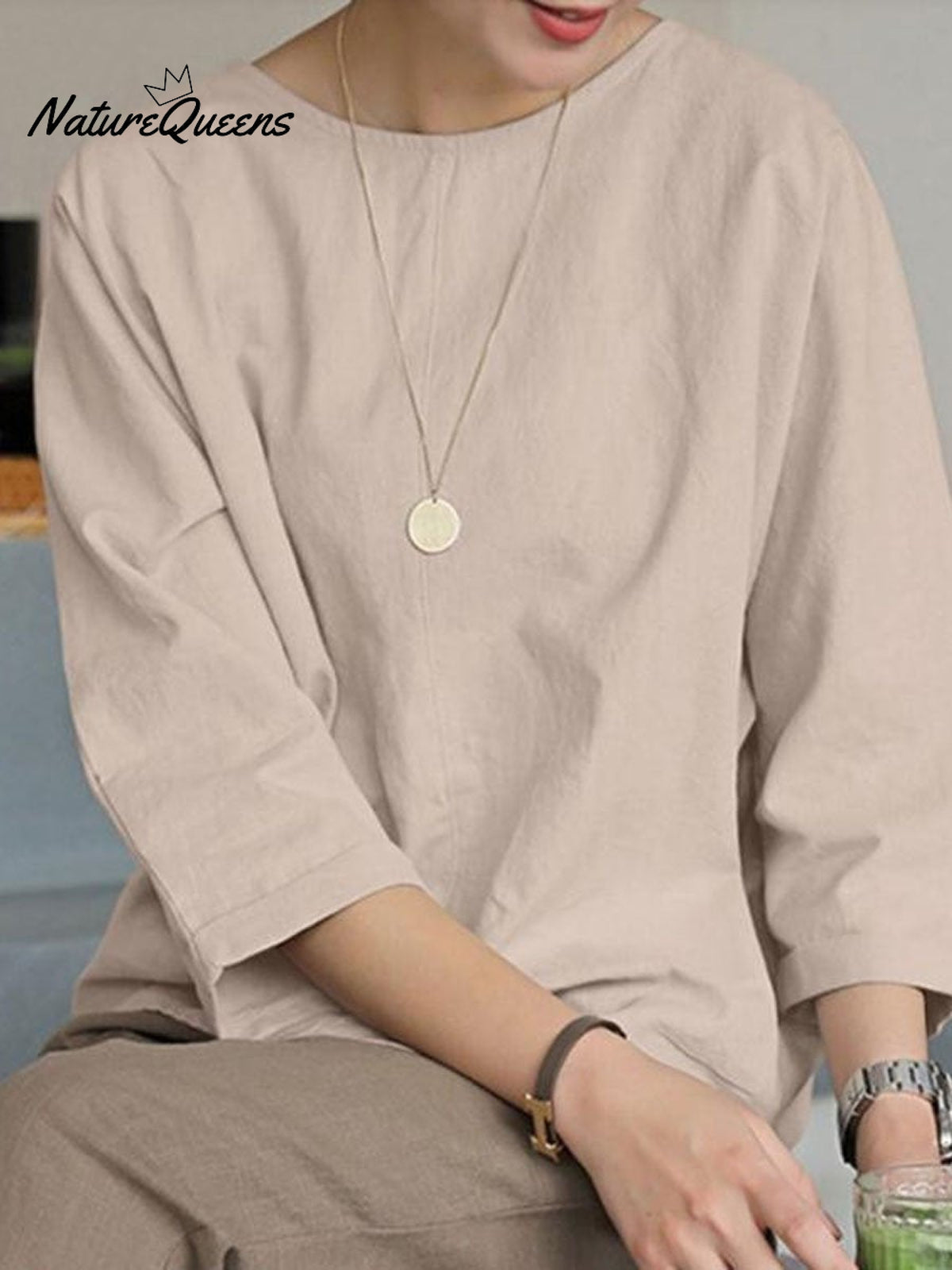 Women's Solid Color Loose Elegant Casual Cotton And Linen T-Shirt