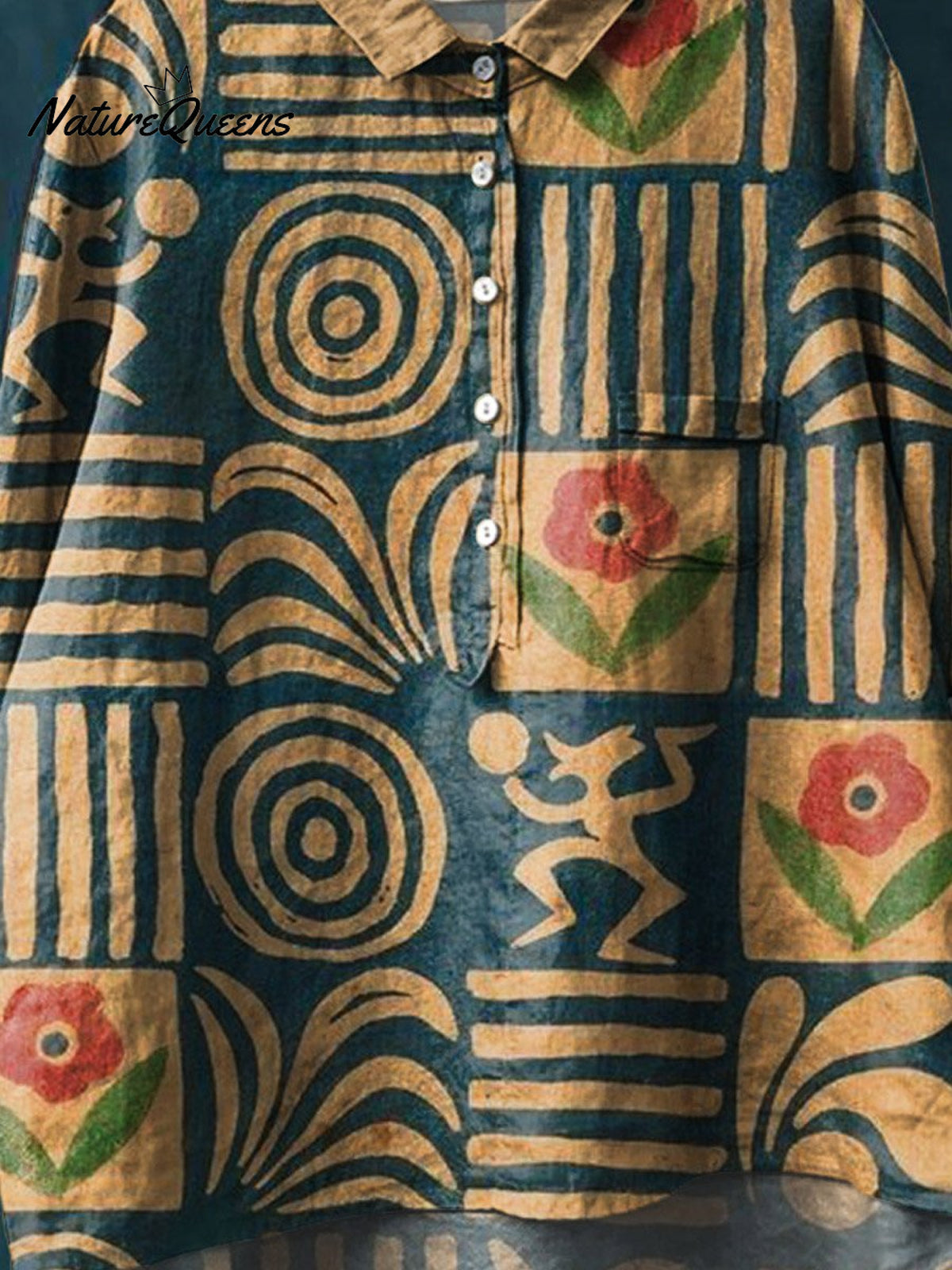 Vintage Ethnic Pattern Art Print Casual Cotton And Linen Shirt