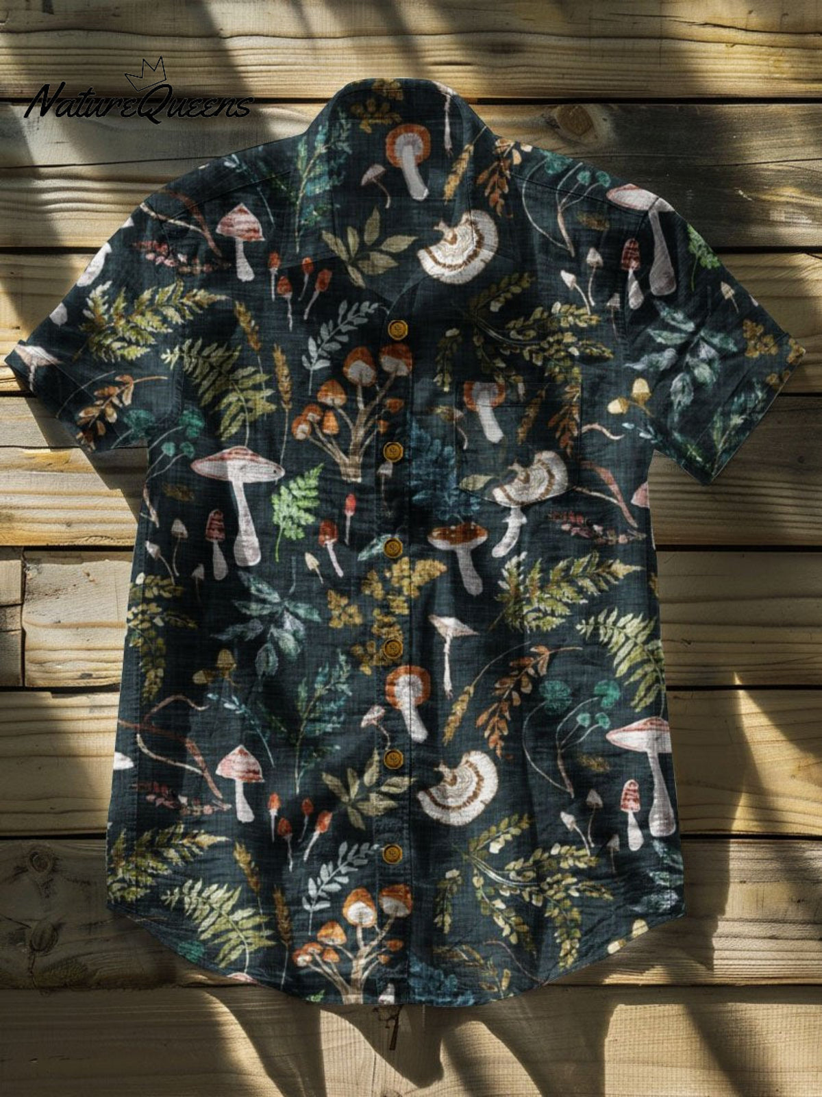 Vintage Mushroom Art Print Casual 100% Cotton Shirt