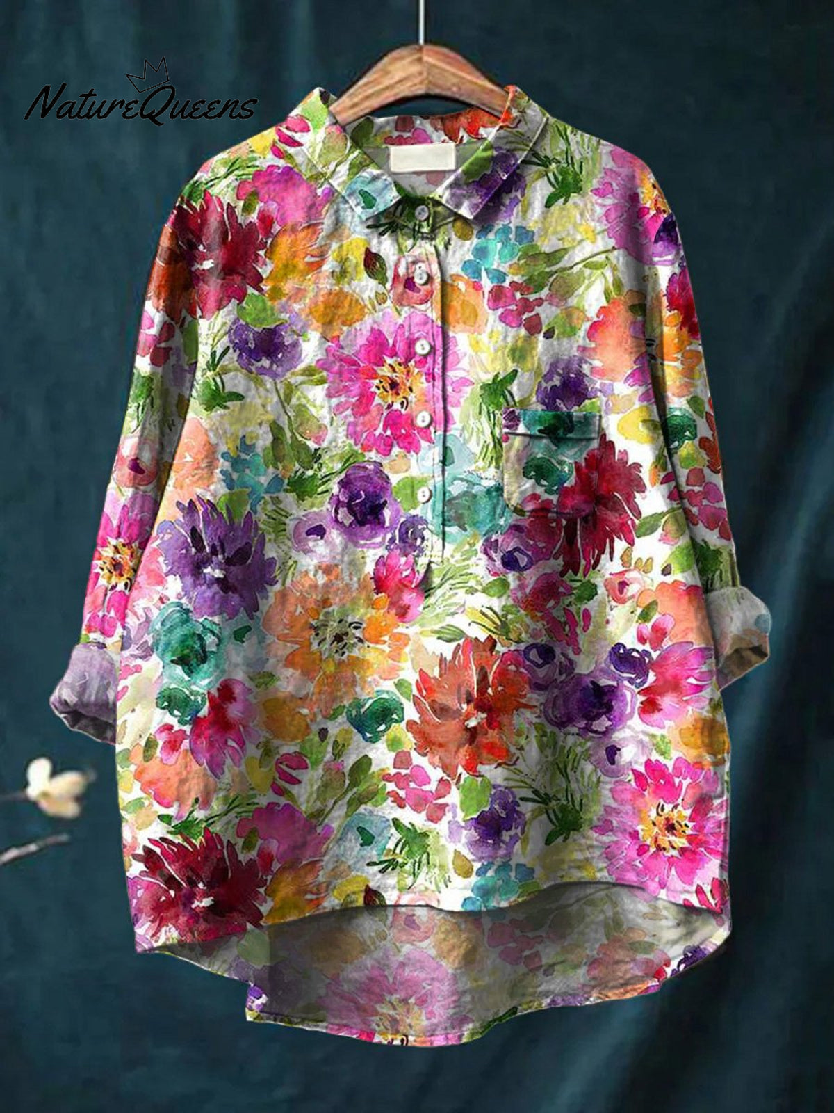 Lovely Watercolor Summer Floral Printed Women's Casual Cotton And Linen Shirt