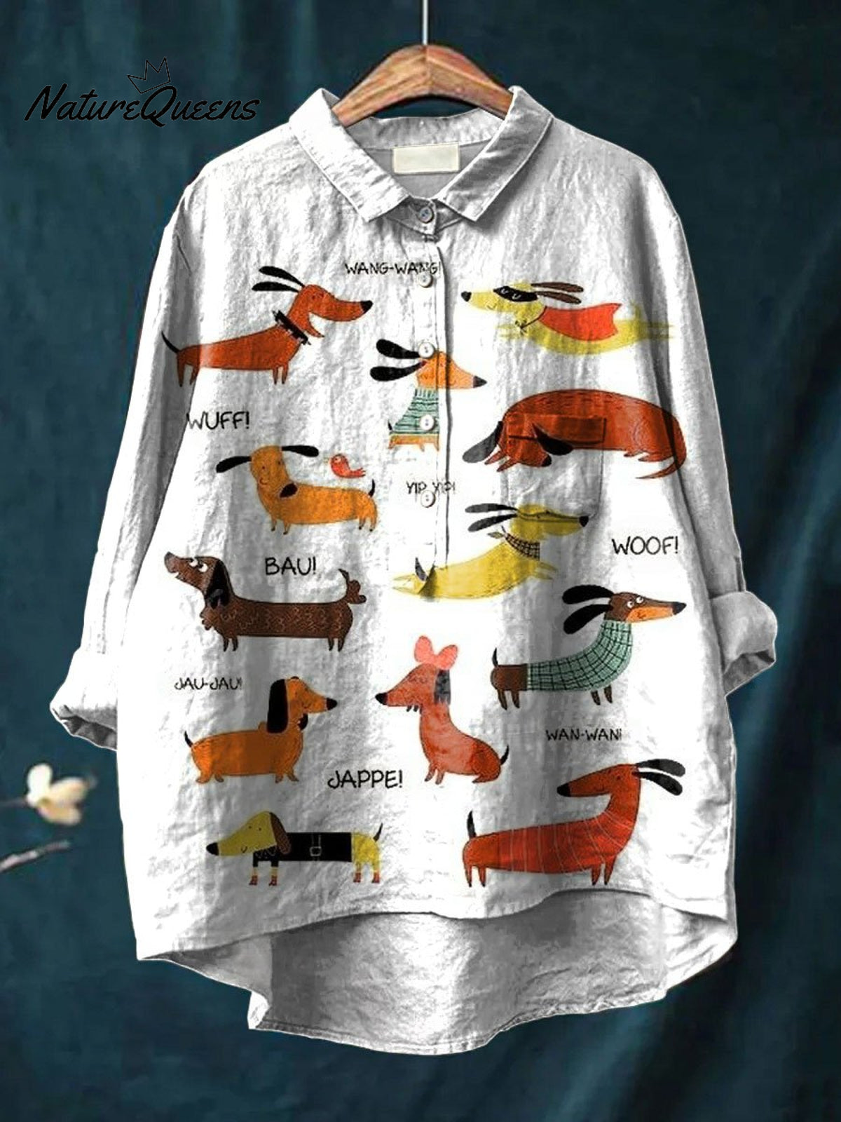 Women'sDog Print Casual Cotton And Linen Shirt