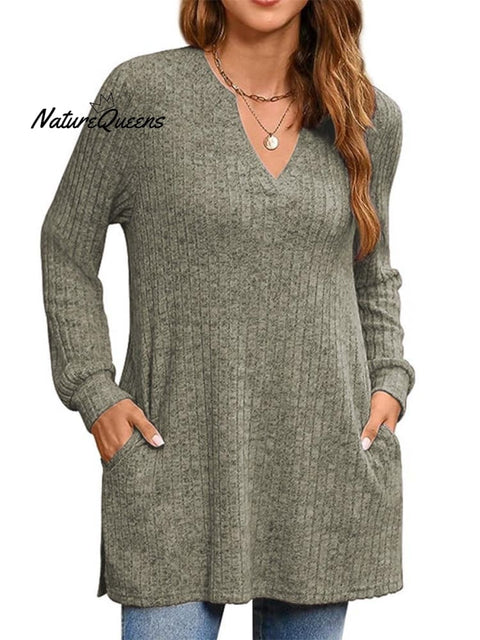 Women's Solid Color Stylish Long-sleeved Casual Knitted Top