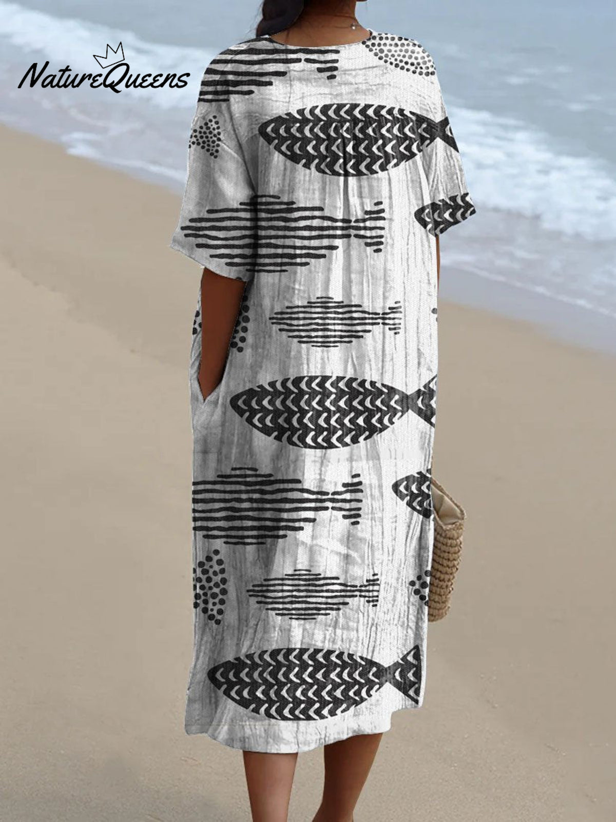 Women's Vintage Lovely Fish Art Print Flowy Dress