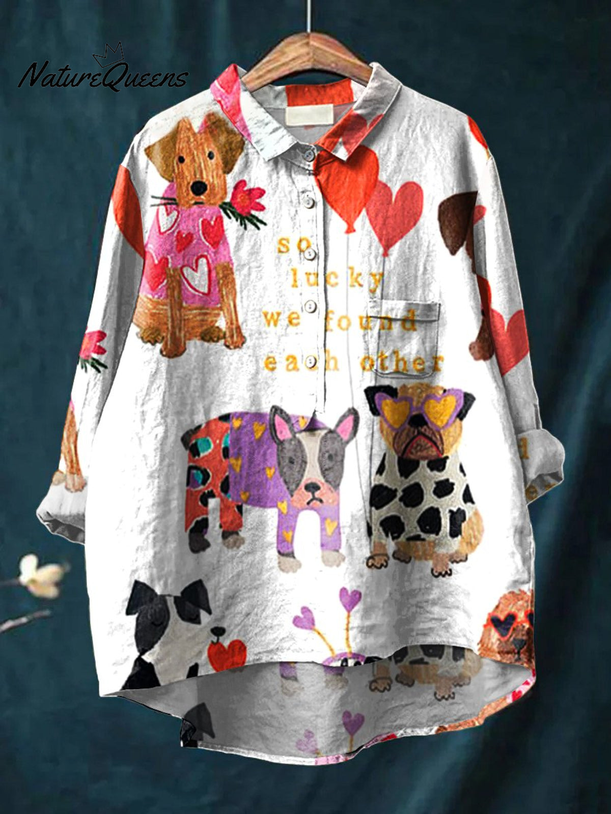 Women's DogArt Print Casual Cotton And Linen Shirt