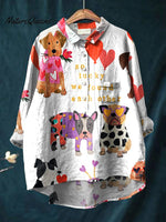 Women's DogArt Print Casual Cotton And Linen Shirt