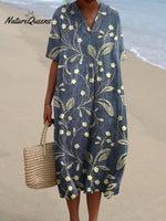 Women’s Retro Floral Art Print Casual Flowy Dress Multicolor / S