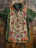 Flower Splicing Vintage Art Print Casual 100% Cotton Shirt