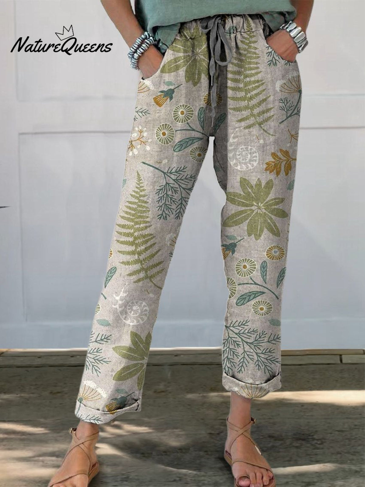 Women’s Retro Floral Elegant Art Printed Cotton And Linen Casual Pants Multicolor / S