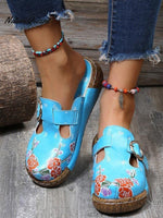 Women’s Ethnic Style Flower Color Matching Thick Soled Sandals Lakeblue / 36