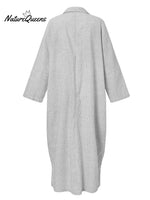 Women’s Elegant Cotton Linen Striped Cardigan Loose Casual Irregular Dress