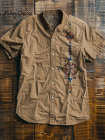 Simple Ethnic Pattern Patterns Vintage Art Print Casual 100% Cotton Shirt