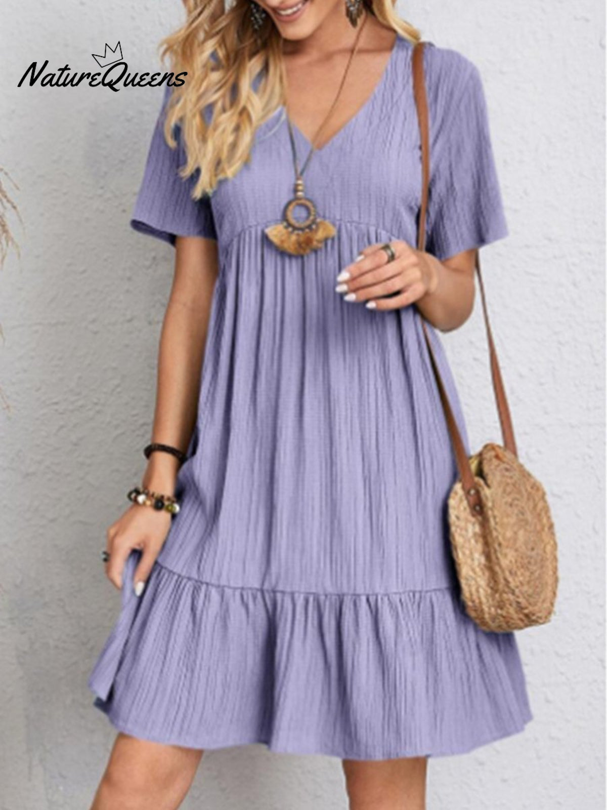 Flowing Dresses In Cotton And Linen Purple / S