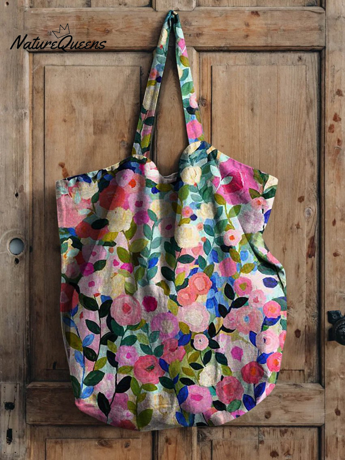 Colorful Spring Floral Garden Printed Linen Tote Bag