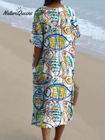 Women's Fish Art Print Flowy Dress