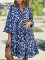 V-Neck Flare Sleeve Pattern Print Summer Dress
