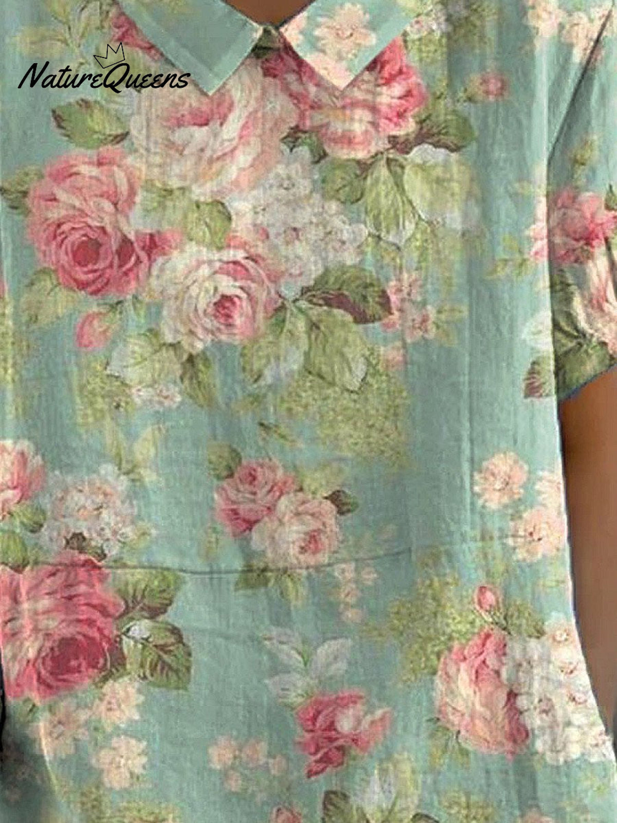 Women’s Retro Floral Art Print Casual Cotton And Linen Shirt